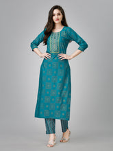Sea Green Rayon Printed Kurti With Pant